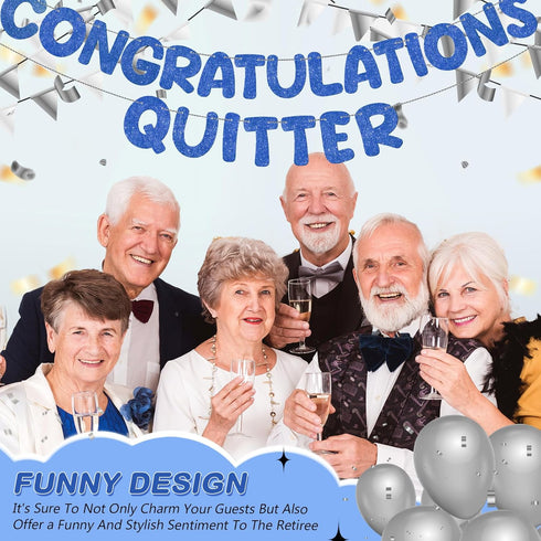 Fulmoon Pre Strung Congratulations Quitter Glitter Banner Funny Retirement Banner Retirement Party Decorations Retirement Party Supplies Garland f...
