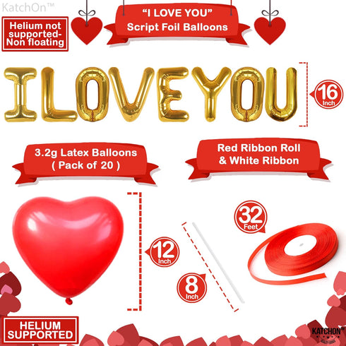 KatchOn, I Love You Balloons and Heart Balloon - 16 Inch, Pack 28 | Red Heart Balloons for Romantic Decorations Special Night | I Love You Decorat...