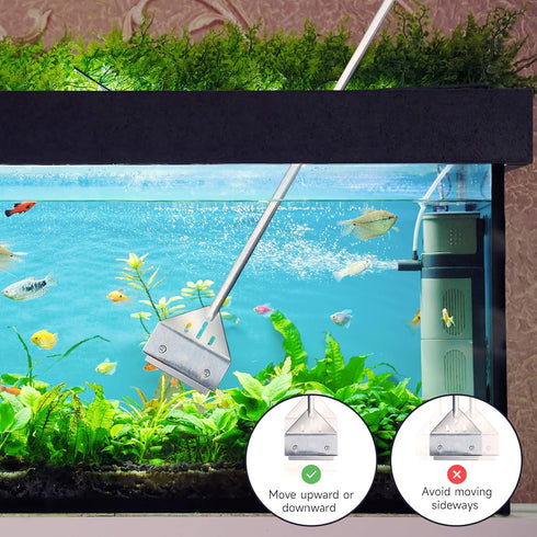 Kirecoo Algae Scraper for Glass Aquariums, 25.6" Fish Tank Cleaner, Stainless Steel Aquarium Glass Algae Scraper for Fish Tank with 10 Blades, Aqu...
