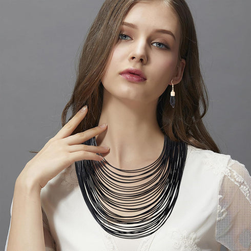 Women Multi Layer Choker Necklace Chunky Wax Line Bib Necklace Statement Jewelry Pendent Handmade Presents...