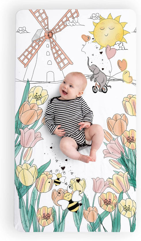 JumpOff Jo - Fitted Crib Sheet, Super Soft Breathable 100% Cotton Baby Crib Sheet for Standard Crib Mattresses and Toddler Beds, 28 in. x 52 in. -...