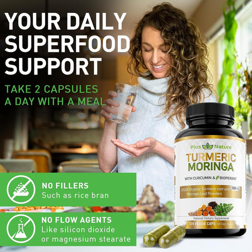Turmeric Moringa - Organic Turmeric Curcumin Supplements and Organic Moringa Powder - 120 Veggie Capsules Supplement for Women and Men...