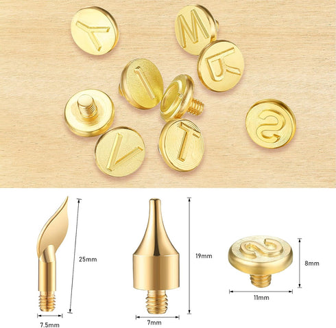 Honoson 28 Pcs Wood Burning Letter Tips Stamps Kit Tool, Letter Copper Mold Carving Lowercase Alphabet Branding Personalization Set for Craft DIY ...