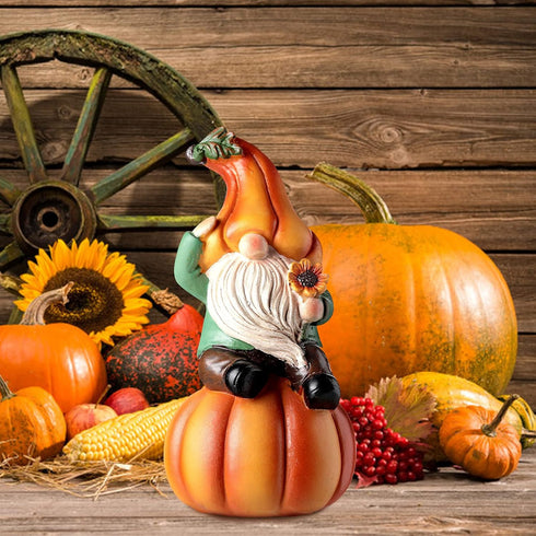 Jetec Fall Gnome Statue Fall Pumpkin Gnome Decoration White Beard Figurine Autumn Resin Dwarf Elf Statue for Porch Garden Outdoor Yard Halloween T...