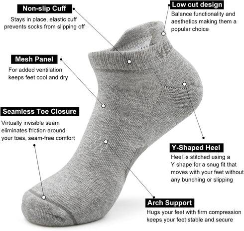No Show Ankle Running Socks Men & Women Low Cut Athletic Sports Hidden Cushioned Tab Socks for Hiking Cycling Workout Golf Tennis Gym Walking 3 Pa...