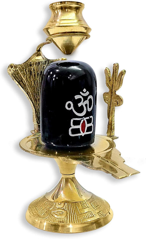 Craftsman SATVIK 4.5 INCH Brass Lord Shiva Linga Lingam Shivling Statue Shesnag Trishul with Brass Matki for Hindu Festive Pooja Puja Sculpture It...