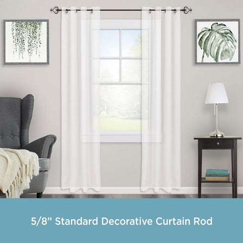 Kenney KN65406 Serena Large Plastic Heart Scroll End Standard Decorative Window Curtain Rod, 28-48" Adjustable Length, Chocolate Finish, 5/8" Diam...