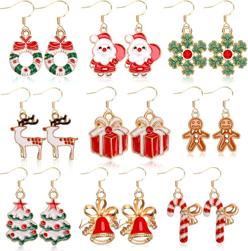 AUGSUN 9 Pairs Women Christmas Stud Earrings Set Christmas Tree Snowflake Candy Christmas Earrings for Holiday Ornaments...