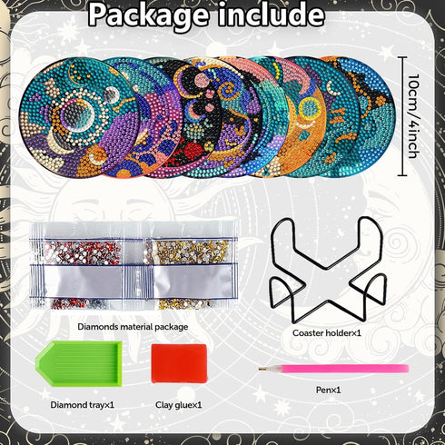 8 Pieces Diamond Art Coaster Kit with Holder DIY Sun and Moon Diamond Art Coaster Gifts 5d Diamond Dot Coaster for Beginners Adults Kids Art Table...