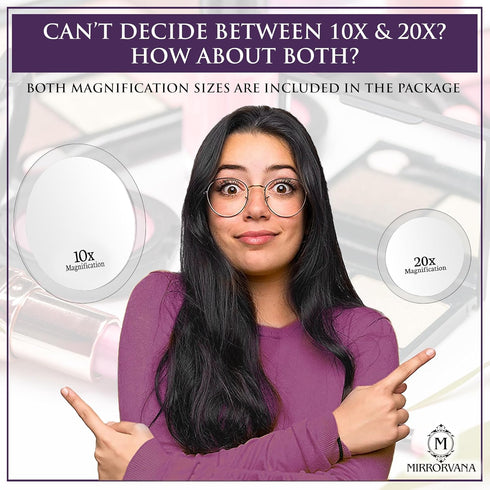 MIRRORVANA 20X & 10X Magnifying Mirror Set with 3 Suction Cups Each - Compact & Travel Ready Mirror for Makeup - Sizes: 6" and 4" Wide...