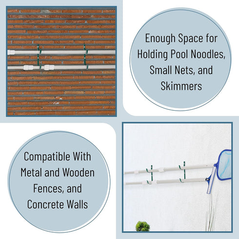 UNCO- Pool Pole Hanger, 2 Pack, Blue, Pool Hooks for Poles, Fence Hooks Pool, Pool Organizer, Pool Hangers for Poles and Hose, Pool Hanger, Outdoo...