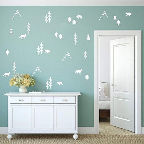 Woodland Animals, Trees and Mountains Wall Decals, Vinyl Stickers for Bedroom, Living Room, School, Nursery Wall Decals, Room Decor A44 (White)...