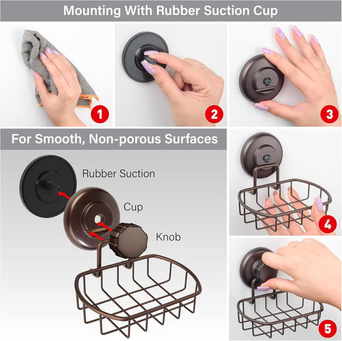 Super Powerful Vacuum Suction Cup Soap Dish - Strong Stainless Steel Sponge Holder for Bathroom & Kitchen (Bronze)...