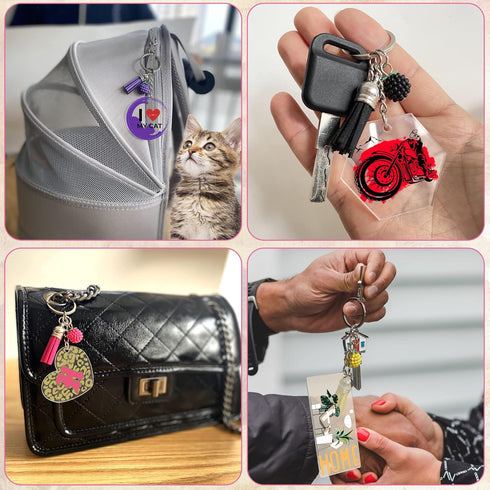 Myzzxt 281 PCS Acrylic Keychain Blank Kit, 4 Shapes of Acrylic Clear Blanks, Key Rings, Tassels, Raspberry Decorations, Jump Rings and Craft Plier...