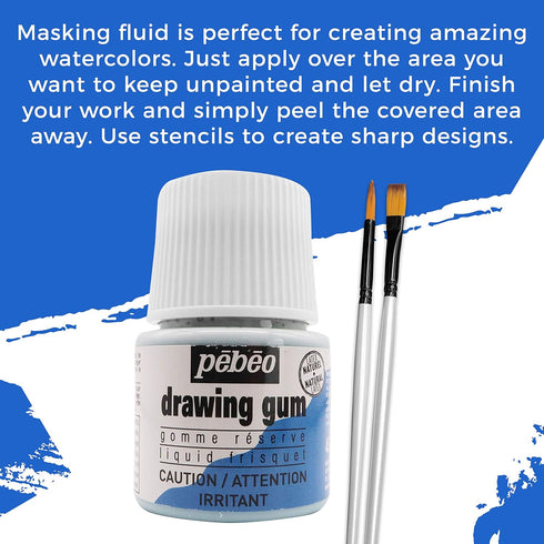 Pebeo Drawing Gum Made in France - Masking Fluid for Watercolor Painting and Various Art Projects - Bundled with Moshify Applicator Brush Set...