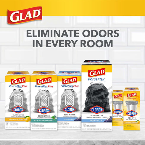 Glad Trash Bags, Medium Drawstring Garbage Bags with Clorox, 8 Gallon, Lemon Fresh Bleach Scent, 26 Count...