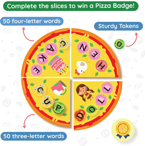 Word Pizza - Word Building Game Ages 4-6 with 150 Alphabet Tokens & 100 Words, Preschool Kindergarten Learning Activities, Homeschool Classroom Ph...
