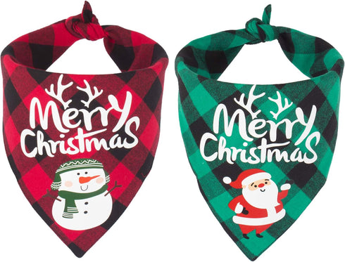 ADOGGYGO 2 Pack Dog Bandana Christmas Classic Buffalo Plaid Dog Scarf Pet Triangle Bibs Christmas Costume Accessories for Small Medium Large Dogs ...