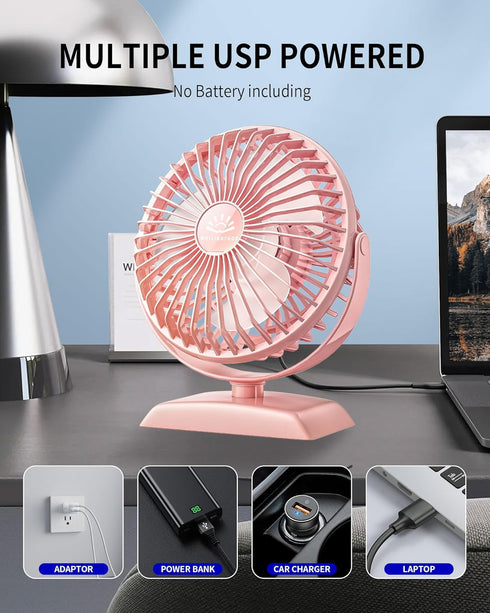 USB Desk Fan, Mini Fan but Powerful, Portable USB Fan with 3 Speeds, Quiet Table Personal Fan, 360°Rotate Coolness, Small Table Fan for Home,Offic...