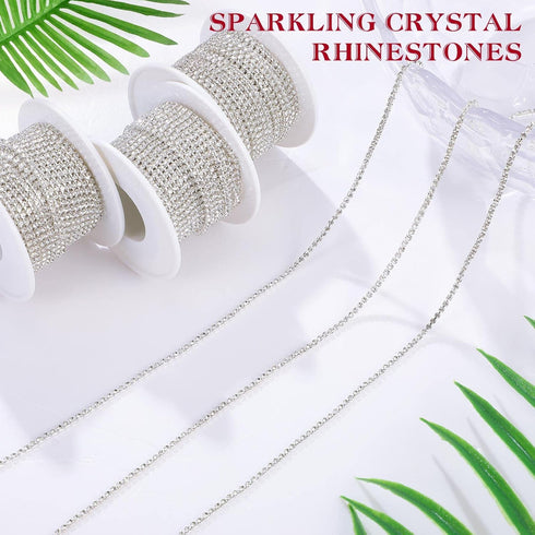 3 Rolls Total 33 Yards 2 MM Crystal Rhinestone Close Chain Trim Crystal Claw Cup Chain Sew on Trim for Sewing Crafts DIY Decoration Jewelry Weddin...