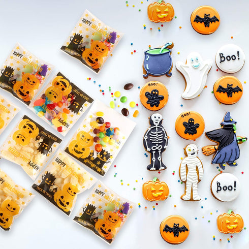 Boao 100 Pieces Halloween Treat Bags Clear Self Adhesive Candy Bags Bulk Pumpkin Cellophane Plastic Cookie Pouch for Party Favors Gifts Halloween ...