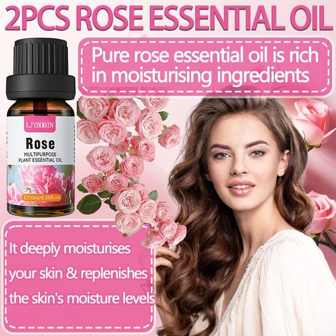 2PCS Rose Essential Oil,Premium Multi-Use Rose Fragrance Oil for Skin Use & Aromatherapy,Moisturizing Rose Oil Essential Oil for Face,Diffuser,Ski...