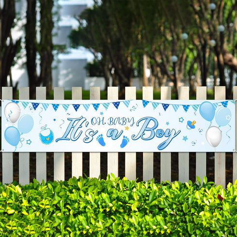 It's a Boy Banner for Baby Shower, Large Blue Baby Shower Decorations Fabric Sign Backdrop Background Birthday Party Decoration Supplies Yard Sign...