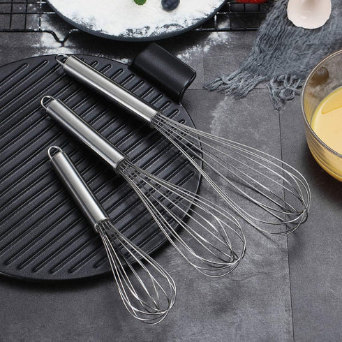 Berglander Whisk Set Pack of 3, Stainless Steel Whisks for Cooking 8",10",12", Wire Ballon Wisk (Silver)...