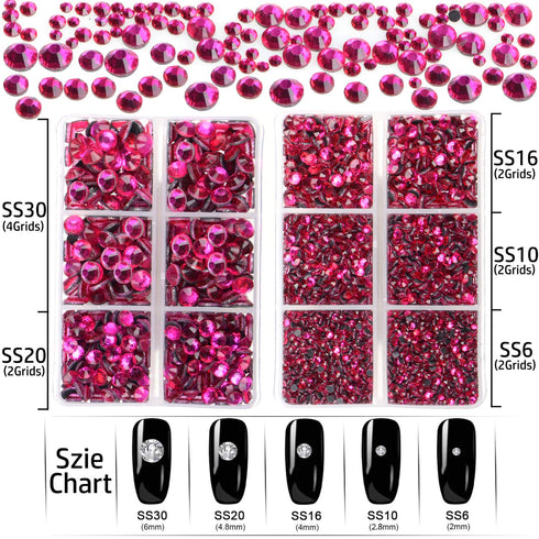 LPBeads 6400 Pieces Hotfix Fuchsia Rhinestones Flat Back 5 Mixed Sizes Crystal Round Glass Gems with Tweezers and Picking Rhinestones Pen...