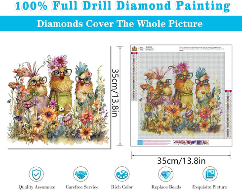 Meothan Hen Diamond Painting Kits for Adults 5D DIY Chicken Diamond Art Kits for Beginners Round Full Drill Diamond Painting for Home Wall Decorat...