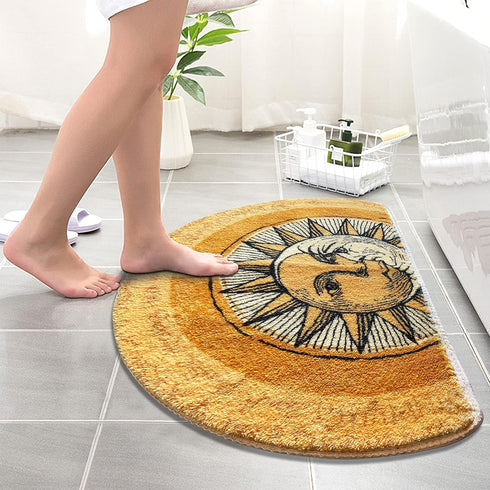 Half Round Door Mat,Semi Circle Bathroom Floor Rug,Tarot Sun Moon Rug,Non-Slip Welcome Entrance Way Rug,Absorbent Bath Mat,Microfiber Tufted Indoo...