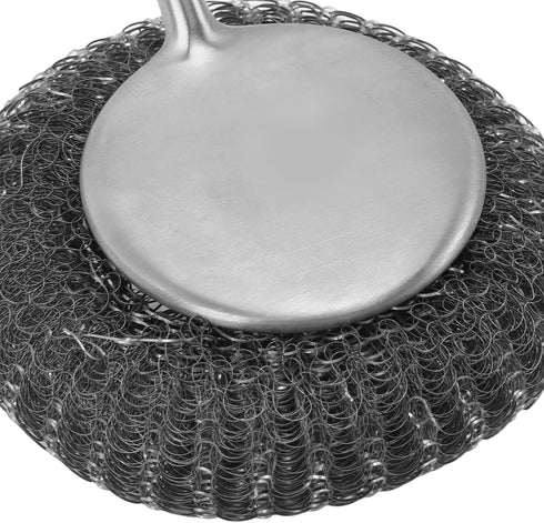Stainless Steel Wool Scrubber with Long Handle, Handheld Scrubbing Cleaner Brush Scrubbing Scouring Pad, Stainless Steel Scrubbing Brushes Cleanin...