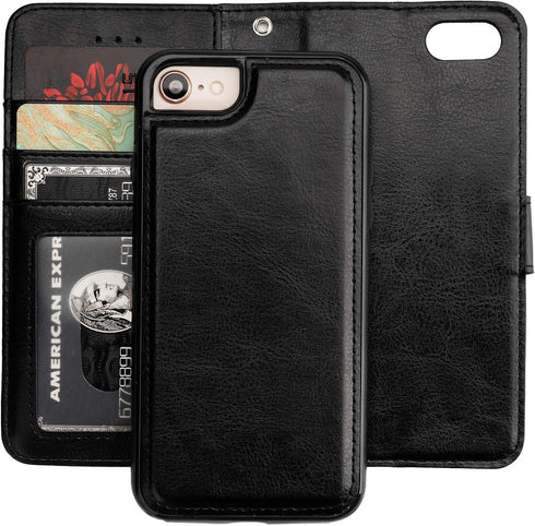 Bocasal for iPhone SE (2022)/SE (2020)/8/7 Wallet Case with Card Holder PU Leather Magnetic Detachable Kickstand Shockproof Wrist Strap Removable ...