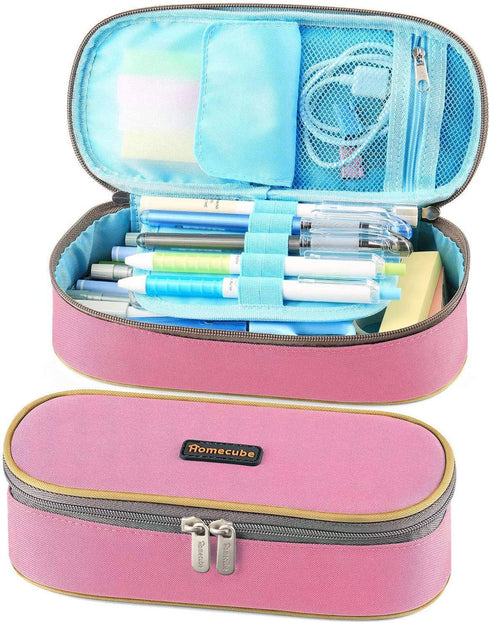 Pencil Case, Homecube Big Capacity Pen Bag Makeup Pouch Durable Students Stationery With Double Zipper, Pink...