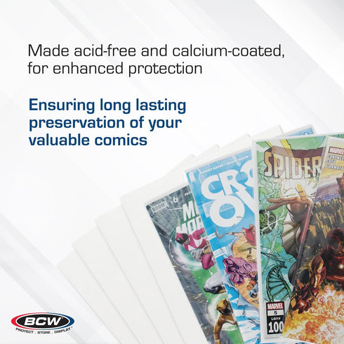 BCW Current Comic Book Backing Boards - 100 Pack | 24 pt., Coated, Buffered with 3% Calcium Carbonate | Precision Cut for Current Comic Bags | Lon...