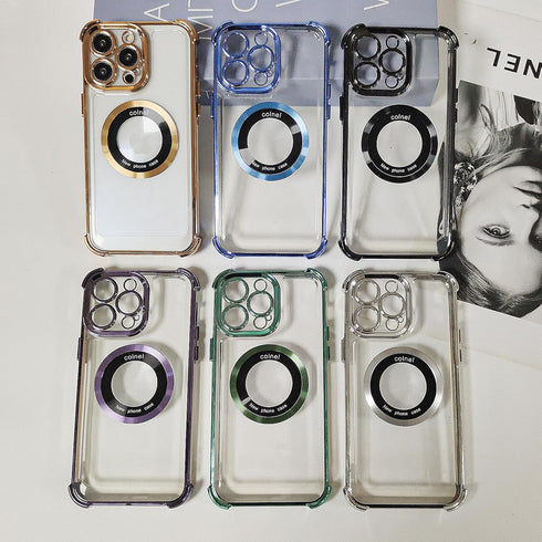for iPhone 12 Pro Max Magnetic Transparent Case,Luxury Bling Four Corners Shockproof Military-Grade Protection with Camera Lens Protector MagSafe ...