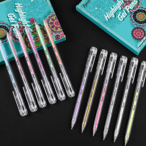 Dyvicl Highlight Color Pens, 0.8 mm Fine Point Pens Gel Ink Pens for Black Paper Drawing, Sketching, Illustration, Adult Coloring, Journaling, Set...
