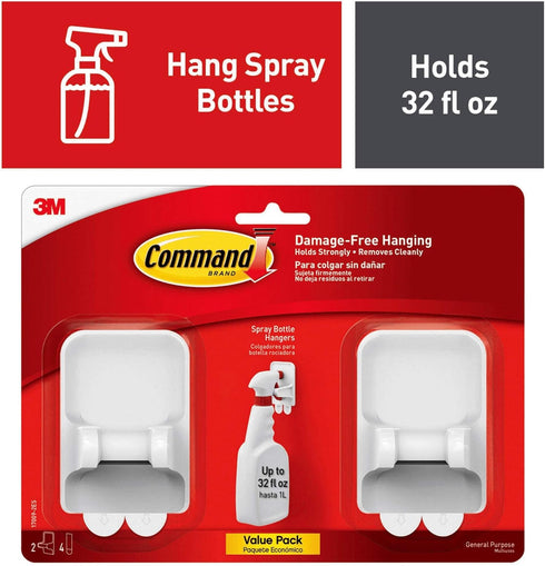 Command Spray Bottle Hangers, White/Gray, 2...