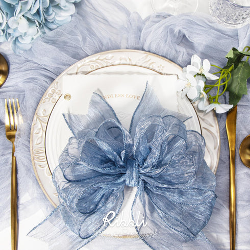 Ribbli Dusty Blue Crinkled Wired Ribbon 2.5 Inch with Metallic Wavy Christmas Ribbon for Cristmas Tree Topper Bow Wreaths Swags Gift Wrapping Wedd...