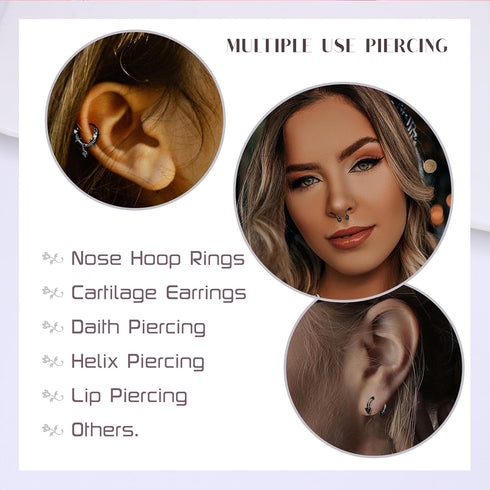 Besteel 20PCS Septum Rings 16G Hypoallergenic Surgical Steel Hinged Clicker Nose Rings Hoops for Women Men Cute CZ Dangle Horseshoe Lip Helix Trag...