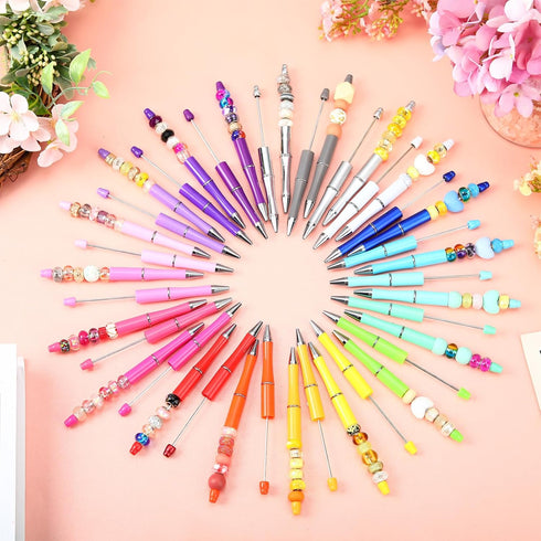 60 Pieces Plastic Beadable Pen Bead Ballpoint Pen Black Ink Beaded Pens for Kids Students Presents Office School Supplies (Candy Color,Classic)...