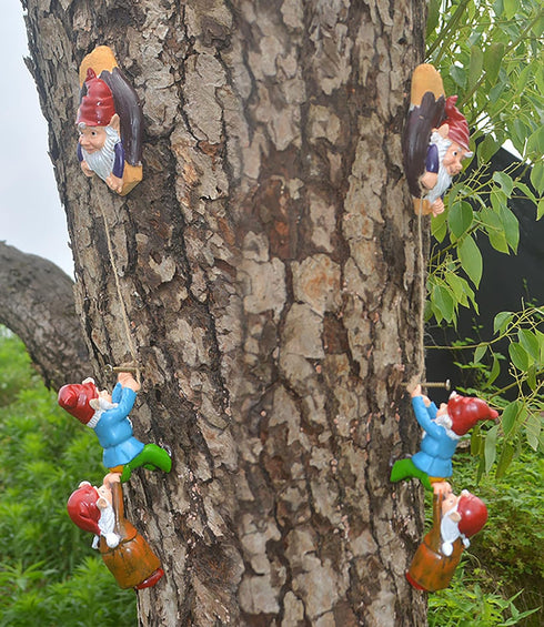Gnome Statue Gift Climbing Rope Garden Gnomes Statue, Resin Garden Gnome Tree Hugger Outdoor Decor Accessories, Miniature Figurines Micro Garden G...