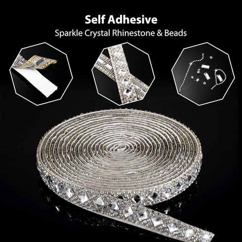 6 Yards Self Adhesive Rhinestone Ribbons 2 Styles Diamond Ribbon Crystal Roll Bling Diamond Rhinestone Crystal Car Sticker Gem Sticker for DIY Art...