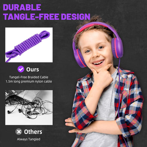 U2 Wired Headphones for Kids Girls for School | Lightweight Folable Youth Headphones for Airplane Travel Classroom | Compatible with PC Laptop Tab...