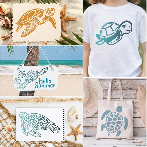 12 Pcs Sea Turtle Stencils, Ocean Creatures Animals Stencils Beach Template Stencils for Painting on Wood Wall Canvas Fabric Furniture Rocks Glass...