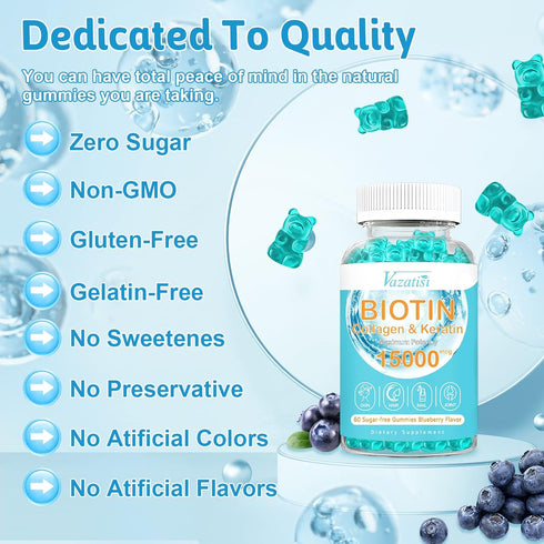Hair Skin Nail Vitamins Gummies Supplement, 15000mcg Biotin Gummies with Collagen Sea Moss Chlorophyll Vitamin C Zinc for Women Men Muscle Joint &...