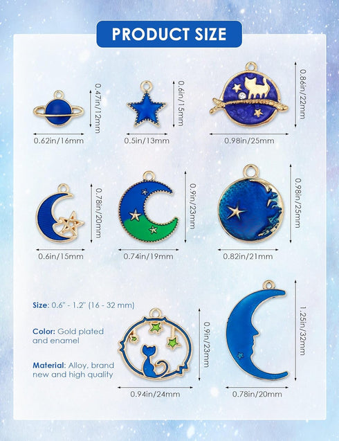 JIALEEY Assorted Gold Plated Enamel Cat Moon Star Celestial Charm Pendant DIY for Earrings Necklace Bracelet Jewelry Making and Crafting...