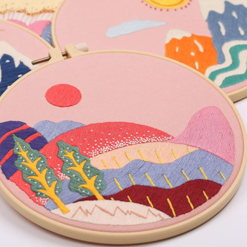 Harimau 4Pcs Beginner Embroidery Kit,Natural Landscape Pattern,Cross Stitch Kits, Including Stamped Embroidery Cloth with 2 Embroidery Hoops, Mult...