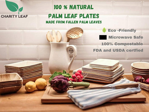 Disposable Palm Leaf 14" x 10" Trays (10 pieces) Bamboo Like Serving Platters, Disposable Boards, Eco-Friendly Dinnerware For Weddings, Catering, ...