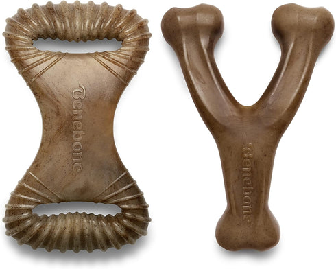 Benebone 2-pack Wishbone/Dental Durable Dog Chew Toys, Dog Toys for Aggressive Chewers, Real Bacon, Made in USA, Medium...